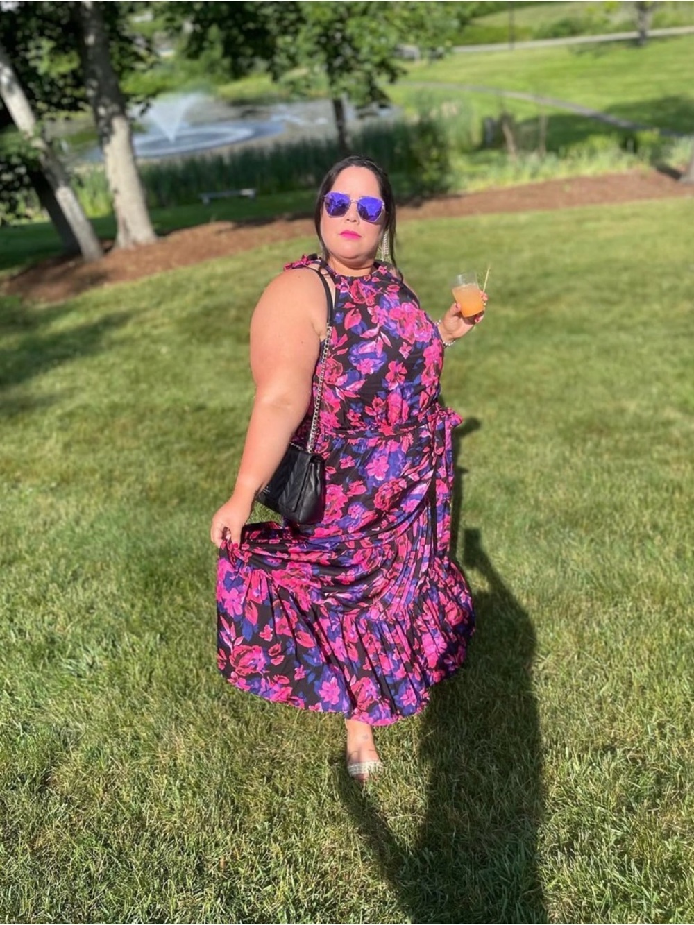 City Chic Black Maxi Dress with Pink & Purple Floral Print
